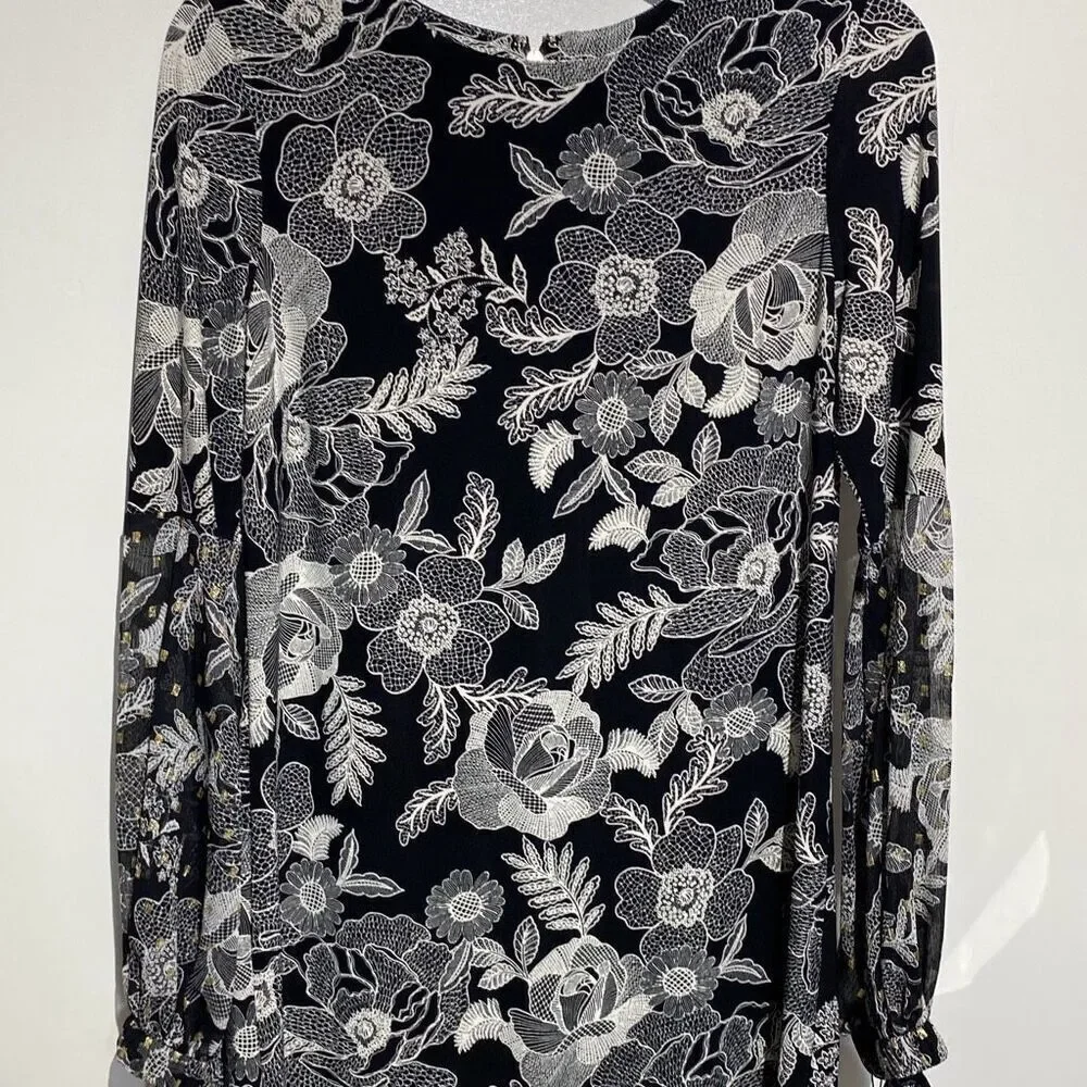 Tommy Hilfiger Women's‎ Black White Floral Long Sleeve A-Line Dress Size 6 NWT